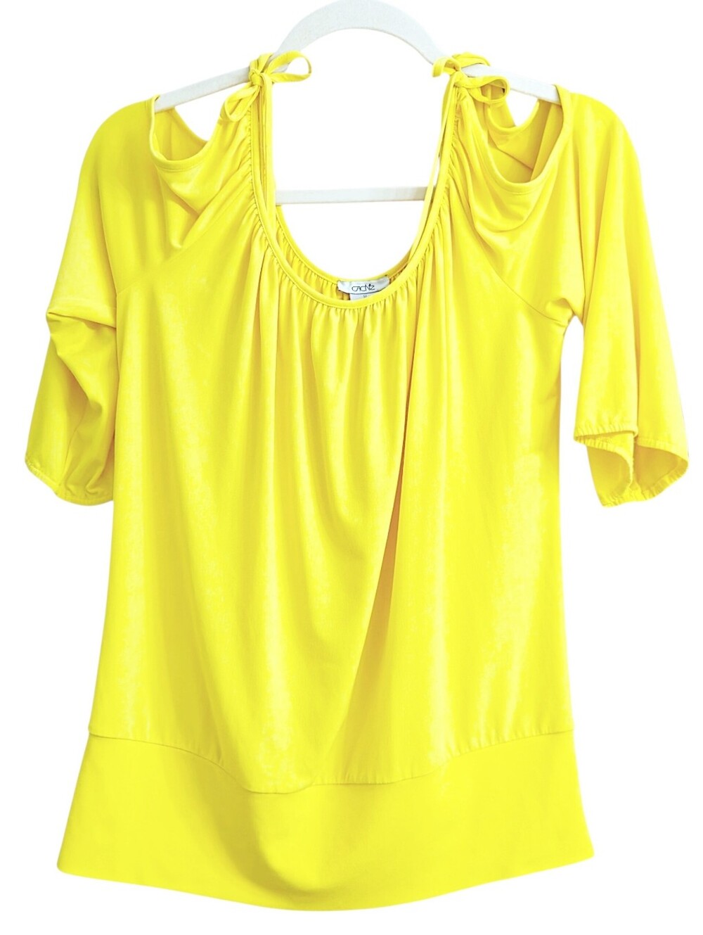 Vintage Cache Y2K Bright Yellow Cold Shoulder Half Bell Sleeve Blouse Medium